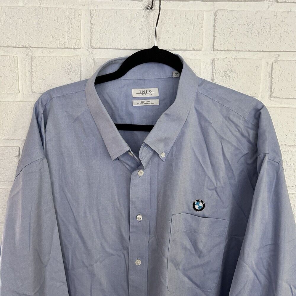 BMW Button Up Shirt Mens 20 38-39 Tall Light Blue Logo Button Collar Pocket